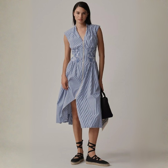 Anthropologie Dresses & Skirts - Anthropologie Tommie Cap-Sleeve Smocked Front-Zip Shirt Dress Midi Small NWT